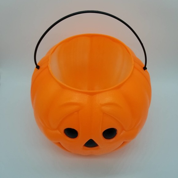 Vintage Halloween Jack o Lantern Pumpkin General Form Plastics Wrinkled Face 80s - Picture 2 of 8
